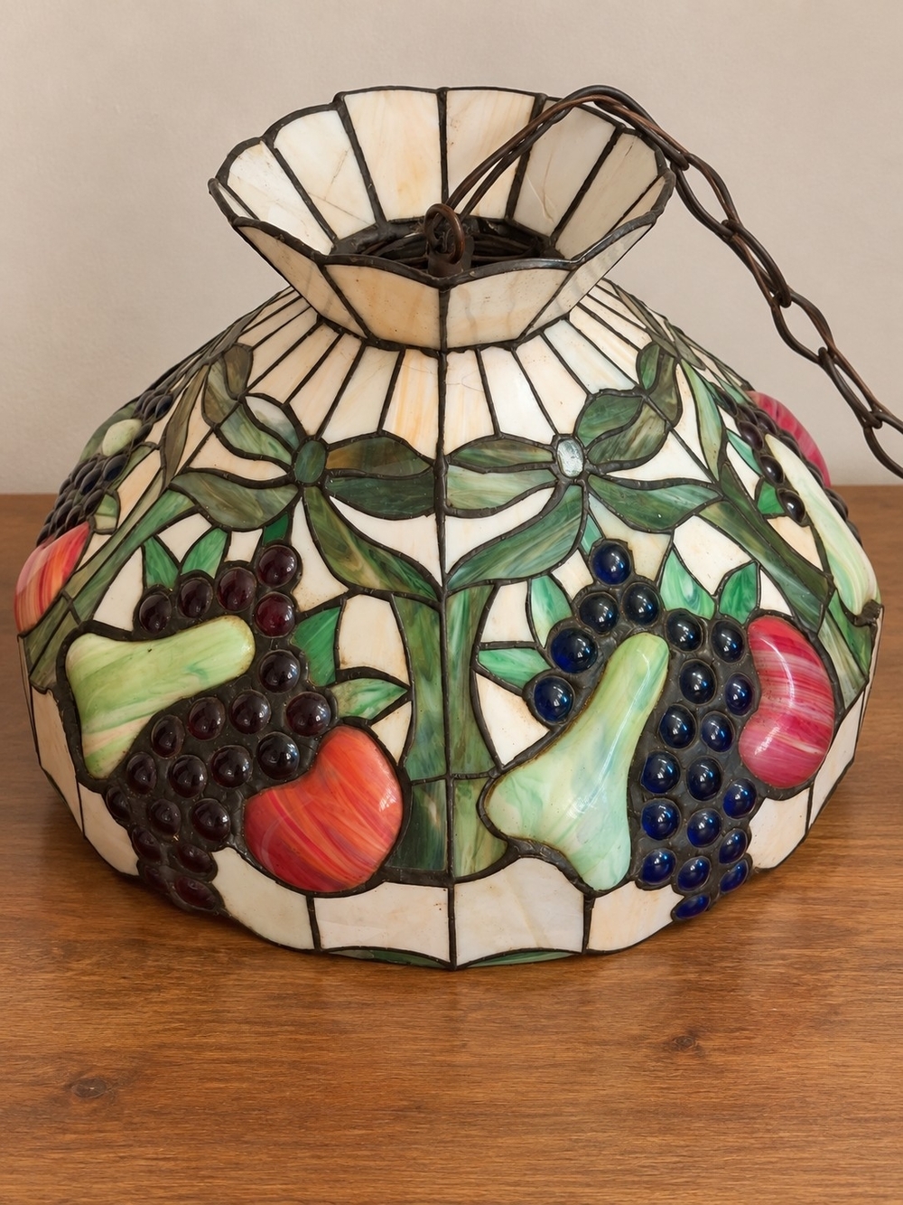 Stained Glass Fruit Pendant Shade - Cream, Green, Red